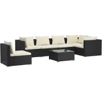 vidaXL 7-tlg. Garten-Lounge-Set mit Kissen Poly Rattan Schwarz