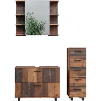 Vicco Badmöbel-Set Ilias Eiche rustikal 3 Teile, mit Unterschrank 80 cm, Model 40498