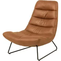 Selsey Loungestuhl FORGENTS - Loungesessel mit Kunstlederbezug in Karamell-Braun, Kufengestell, Quersteppung, 82,5x93x97 cm