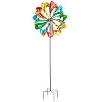 Lex Metall Doppel Windrad 210x62cm Windspiel Gartendeko Balkon Terrasse Multicolor