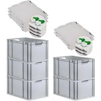 Proregal 5x Eurobox NextGen Grip mit Scharnierdeckel & grünen Verschlüssen | HxBxT 32x40x60cm | 65 Liter | Griffe offen | Verstärkter Boden