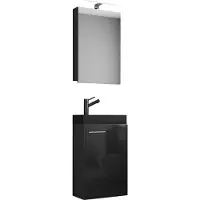 VCM 3-tlg Set | Waschplatz für Gäste WC | Gästebad Toilette | Waschtisch mit Spiegelschrank | Badmöbel Badezimmer Set – Slito SC-BL