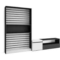 Skraut Home Wohnwand Wohnzimmer, 260x35x186cm, Für TV-Geräte bis zu 65", Wohnzimmer Möbel, Weiß und Schwarz