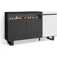 Skraut Home Sideboard, Highboard, 150x35x87cm, 3 Türen, Elektrokamin. Industriedesign, Weiß und Schwarz