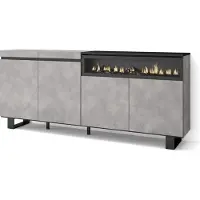 Skraut Home Sideboard, Highboard, 200x87x35cm, 4 Türen, Elektrokamin. Industriedesign, Zementgrau