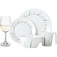 Moritz Melamin Camping Geschirr Set 4 Personen Limon Design 16 Teilig + 4 Weißwein Gläser Weingläser Tafelgeschirr Picknick BBQ Kochgeschirr