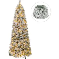 Costway 210cm Künstlicher Weihnachtsbaum mit 200 warmweiße LED-Lichtern & 680 Zweigspitzen, Pop Up Tannenbaum, beflockter Christbaum, Kunstbaum