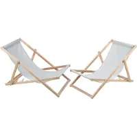 Woodok 2x Buchenholz Garten Strandkorb Asche Holzliegen ideal für Strand Balkon Terrasse