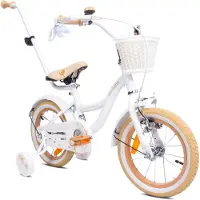 Sun baby Flower Bike Kinderfahrrad für Mädchen 14 Zoll, ab 3 Jahre, mit Stützrädern, abnehmbarer Schubstange, Korb, Klingel, Rücktrittbremse & V-Brake
