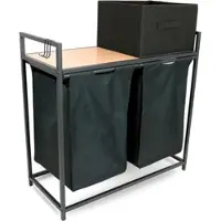 Deluxe4home Wäschekorb mit 2 Fächern und Aufbewahrungsbox schwarz/Sonoma-Dekor braun