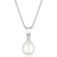 Elli DIAMONDS Halsketten - Halskette Süßwasserzuchtperle Diamant 925 Sterling - Gr. unisize - in Silber - für Damen