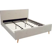 Mendler Polsterbett MCW-J98, Bett Doppelbett Bettgestell mit Lattenrost, Massivholz 180x200cm creme-beige
