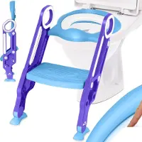 Kidiz Kinder Toilettensitz Toilettentrainer mit Treppe und Griffe Faltbar Kindertoilette WC Sitz Töpfchentrainer Lerntöpfchen bequemem Kissen und breiten Stufen Toilettentreppe höhenverstellbar