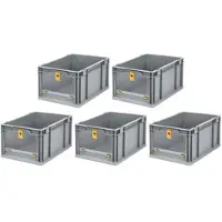 Proregal 5x Eurobox NextGen Insight Cover | HxBxT 22x30x40 | 20 Liter | Hoch/Gelb | Eurobehälter, Transportbox, Transportbehälter