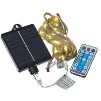 MARELIDA LED Solar Lichterkette Juteseil - 200 warmweiße LED - L: 10m - 8 Funktionen/USB - Fernbedienung