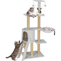 Springos Katzenkratzbaum Katzenhaus Liegemulde Spiel-Pompons Plattformen 136 cm