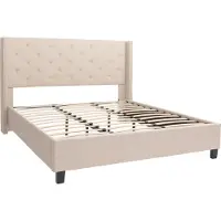 Mendler Polsterbett MCW-N59, Bett Doppelbett Bettgestell mit Lattenrost, Massivholz Stoff/Textil 180x200cm creme-beige