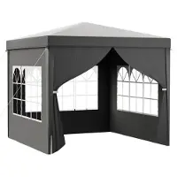 Toboli Pavillon 3 x 3 m in Grau mit UV-Schutz 50+, Gartenpavillon mit abnehmbaren Seiten, Partyzelt mit Fenstern für z. B. Terrasse und Festival