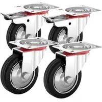PRIOstahl Schwerlastrolle Set 4-teilig, 75mm Ø, Gummi, Tragkraft 150kg, mit Bremse
