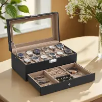 Hobby Hall Uhrenbox, Uhrenkasten mit Glasdeckel, 2 Ebenen JWBB35012