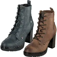 Mustang Damen Stiefelette Blockabsatz Schnürung Prägeoptik 1336-502, Größe:38 EU, Farbe:Braun