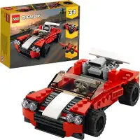 LEGO 31100 Creator 3-In-1 Sportwagen Spielzeug Set mit Spielzeugauto, Flugzeug und Hot Rod, Spielzeug aus Bausteinen, für Jungen und Mädchen ab 6 Jahre