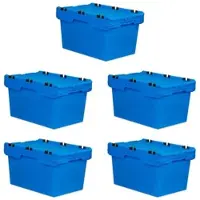 Proregal Mega Deal 5x Conical Mehrweg-Stapelbehälter mit Krokodildeckel Blau HxBxT 34,9 x 41 x 61cm 58 Liter Lagerbox Eurobox Transportbox