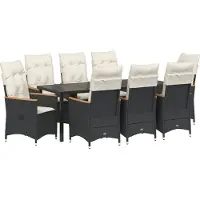 vidaXL Möbel 9-teiliges Set für den Garten mit Kissen Schwarz Poly-Rattan - Gartenstühle 3379610