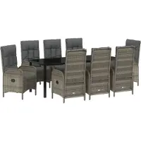 vidaXL 9-teiliges Garten-Esszimmer-Set Grau Poly-Rattan, Gartenstühle DesignMöbel Neu