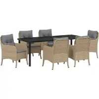 vidaXL 7-teiliges Garten-Dining-Set mit Kissen in Beige aus Poly-Rattan, Gartenstühle DesignMöbel Neu