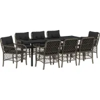 vidaXL 9-teiliges Garten-Essset mit Kissen Grau Poly-Rattan, Gartenstühle DesignMöbel Neu