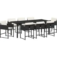 vidaXL 9-teiliges Garten-Essset mit Kissen - Schwarzes Poly-Rattan, Gartenstühle DesignMöbel Neu