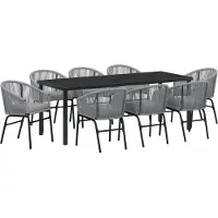 vidaXL 9-teiliges Garten-Ess-Set Graues Poly Rattan, Gartenstühle DesignMöbel Neu