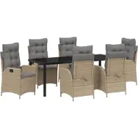 vidaXL 7-teiliges Garten-Esszimmer-Set mit Kissen - Beige - Poly-Rattan, Gartenstühle DesignMöbel Neu