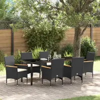 vidaXL Desgin 7-teilige Garten-Essgruppe mit Kissen Schwarz Poly-Rattan - Gartenstühle 3379847
