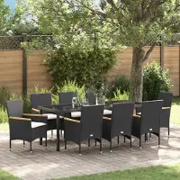 vidaXL 9-teilige Gartensitzgruppe mit Kissen Schwarz Poly-Rattan, Gartenstühle DesignMöbel Neu
