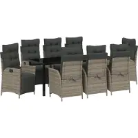 vidaXL Möbel 9-teiliges Garten-Ess-Set Grau Poly-Rattan - Gartenstühle 3380553