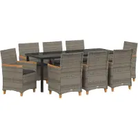 vidaXL 9-teiliges Garten-Essset mit Kissen Grau Poly Rattan, Gartenstühle DesignMöbel Neu
