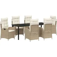 vidaXL 7-teiliges Garten-Essenset mit Kissen Beige Poly-Rattan, Gartenstühle DesignMöbel Neu