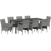 vidaXL Möbel 9-teiliges Garten-Essset Grau Poly-Rattan - Gartenstühle 3379736