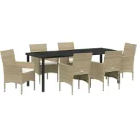 vidaXL 7-teiliges Garten-Dining-Set Beige Poly-Rattan, Gartenstühle DesignMöbel Neu