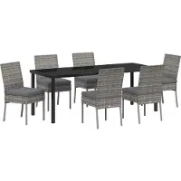vidaXL 7-teiliges Garten-Essenset Grau Poly-Rattan, Gartenstühle DesignMöbel Neu