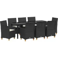 vidaXL Möbel 9-teiliges Garten-Ess-Set mit Kissen in Schwarz aus Poly-Rattan - Gartenstühle 3381071