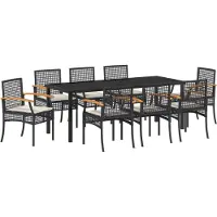 vidaXL Möbel 9-teiliges Garten-Ess-Set mit Kissen - schwarzes Poly-Rattan - Gartenstühle 3380819