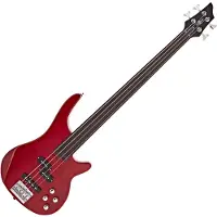 Gear4Music Chicago Fretless Bass Gitarre von Trans Red