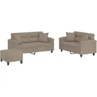 vidaXL 3-tlg. Sofagarnitur mit Kissen Taupe Mikrofasergewebe