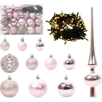 vidaXL Weihnachtskugel-Set mit 150 LEDs 61 pcs Rosa Kunststoff