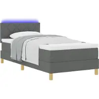 vidaXL LED Boxspringbett mit Kopfteil Dunkelgrau 90 x 200 cm Stoff