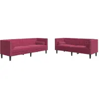 vidaXL 2-tlg. Chesterfield-Sofa-Set mit Nackenrollen Rot Samt