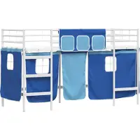 vidaXL Kinder Loft Bettgestell mit Vorhängen Weiß und Blau